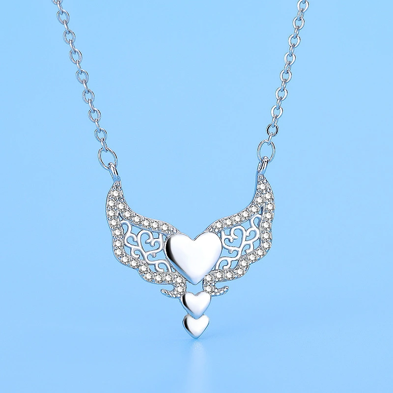 Heart Necklace Heart With Heart Wings Clavicle