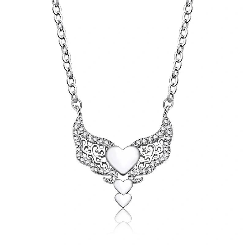 Heart Necklace Heart With Heart Wings Clavicle