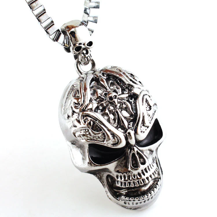 Three-dimensional skull pendant box chain men's necklace