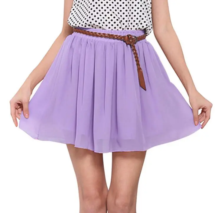 USA SIZE High-waist double-layer chiffon skirt pleated large swing skirt