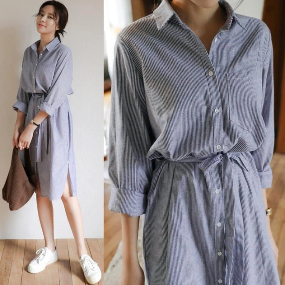 2021 autumn women's new dress in the long skirt with striped long-sleeved dress autumn and winter