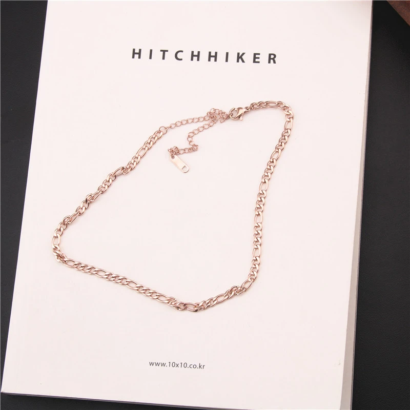 Korean short necklace hollow chain simple design neck chain titanium steel plated rose gold neck chain