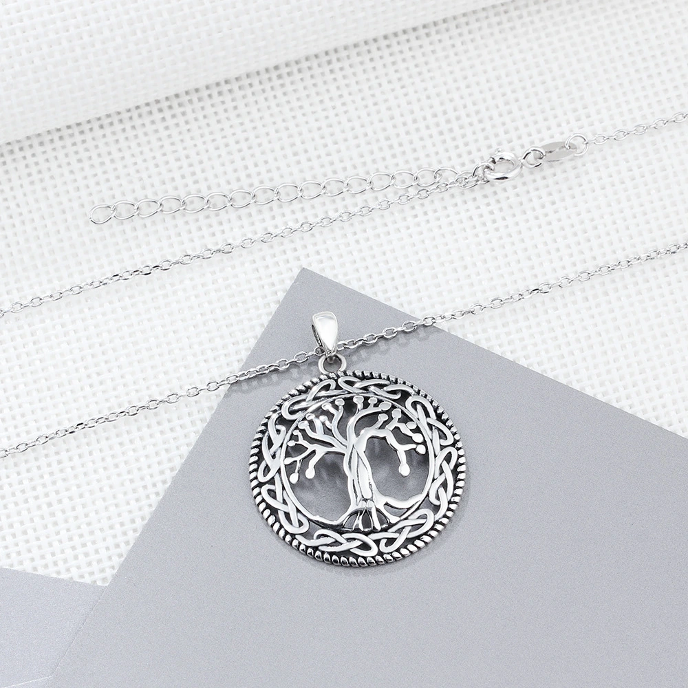 Vintage 925 Sterling Silver Tree Of Life Round Pendant Necklace Women Silver Jewelry Birthday Gift For Grandma Lam Hub Fong