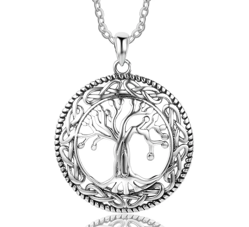 Vintage 925 Sterling Silver Tree Of Life Round Pendant Necklace Women Silver Jewelry Birthday Gift For Grandma Lam Hub Fong