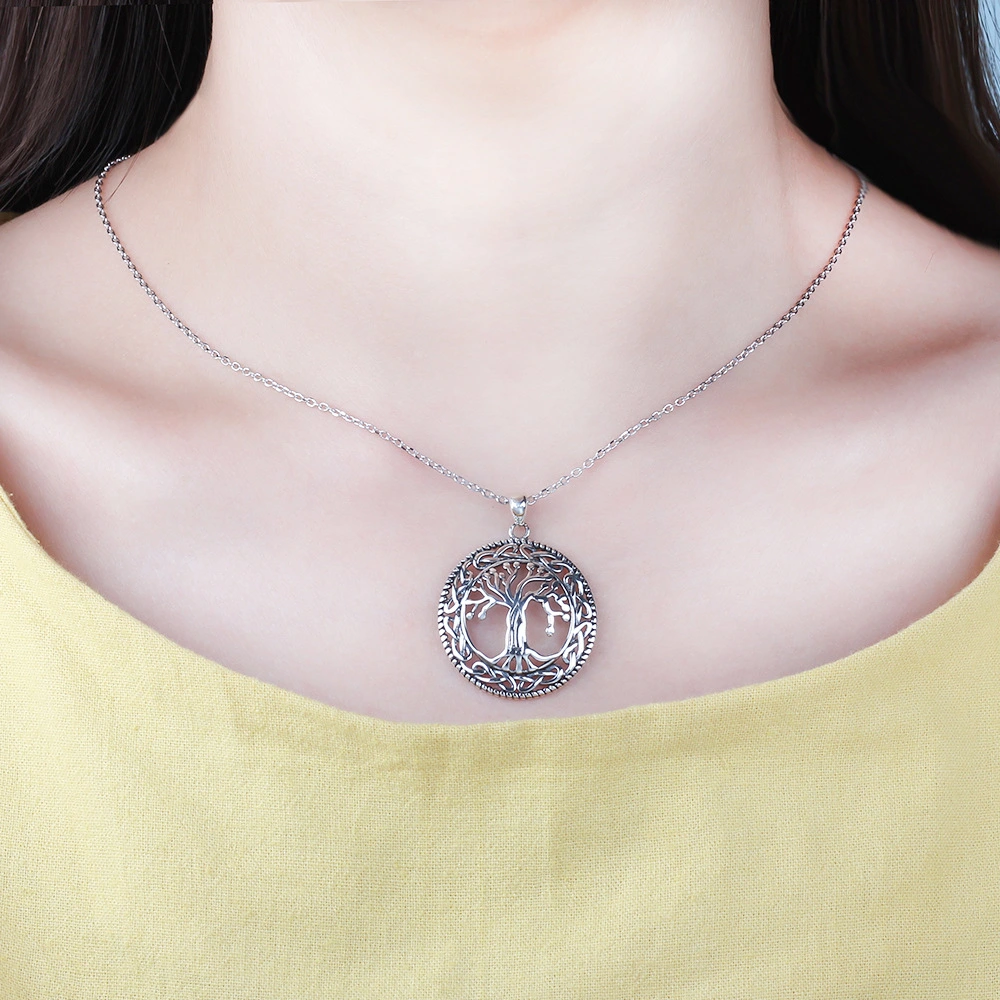 Vintage 925 Sterling Silver Tree Of Life Round Pendant Necklace Women Silver Jewelry Birthday Gift For Grandma Lam Hub Fong