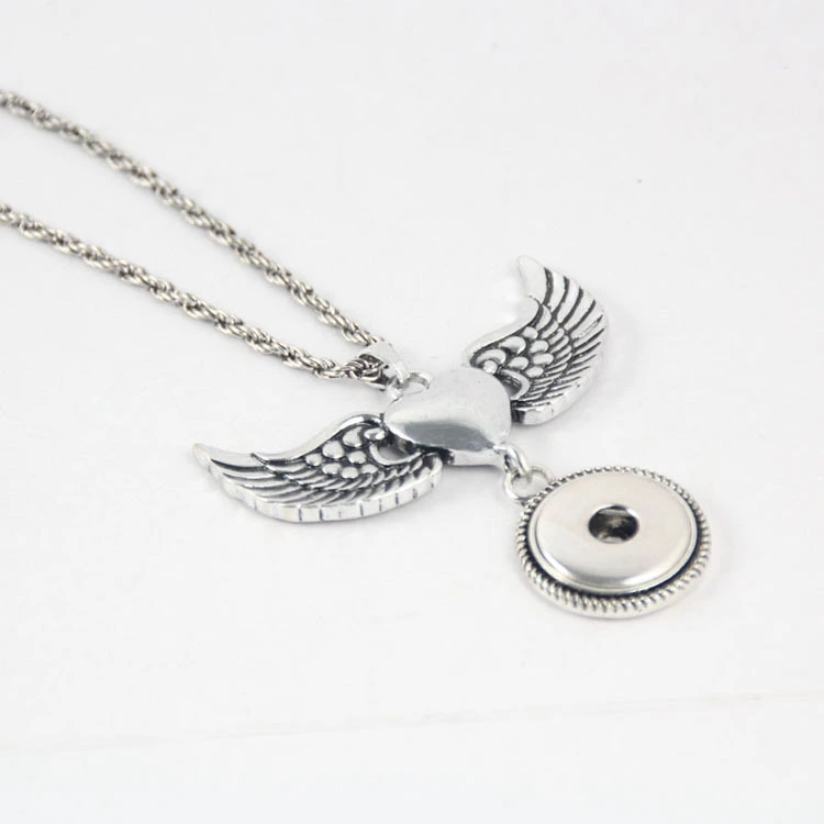 Angel Wings Button Pendant Necklace