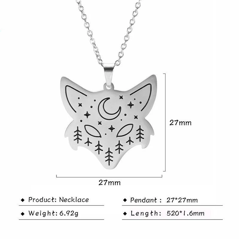 Titanium steel wolf head moon pendant necklace