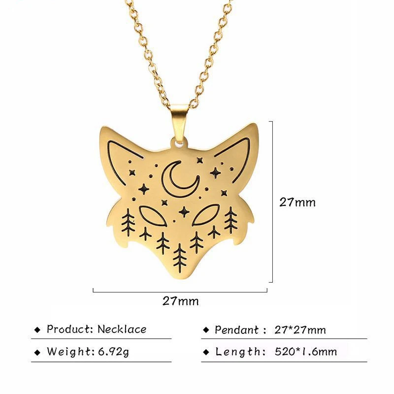 Titanium steel wolf head moon pendant necklace