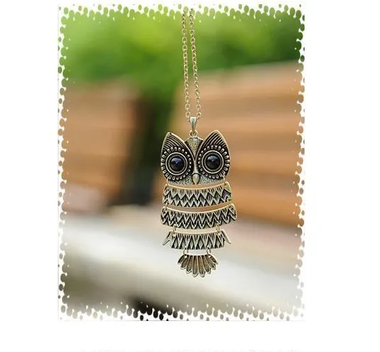 Vintage owl long necklace sweater chain