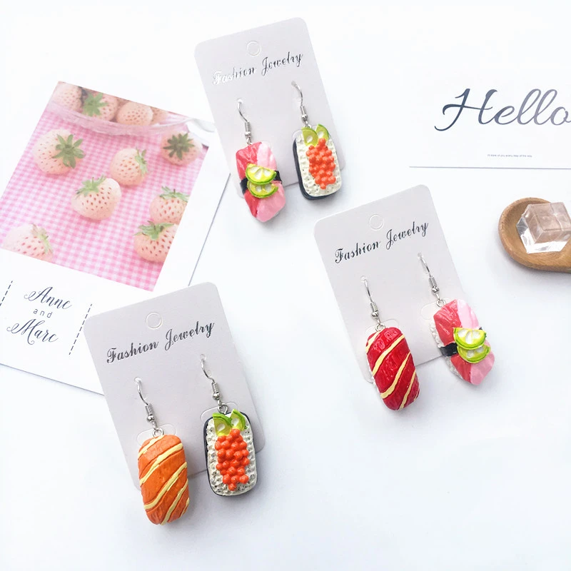 Creative Asymmetric Sushi Salmon Earrings