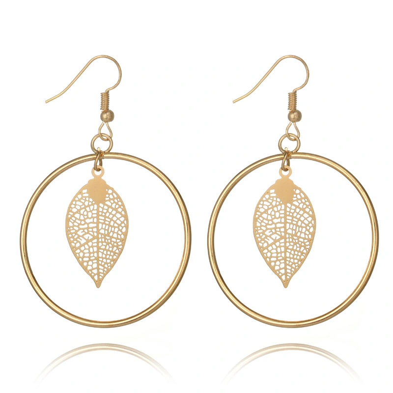 New Round Hollow Leaf Pendant Earrings