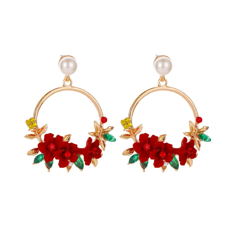 Net Red Temperament Color Wreath Pearl Earrings