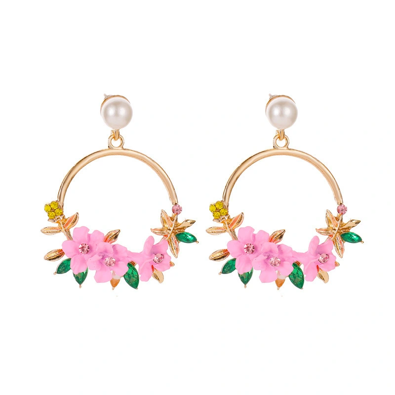 Net Red Temperament Color Wreath Pearl Earrings