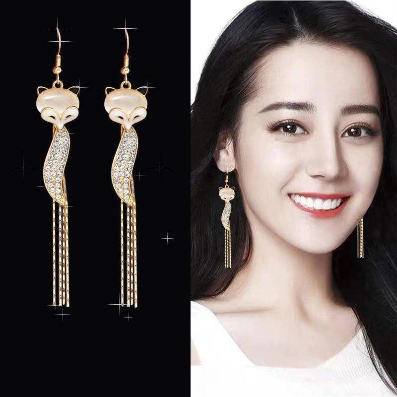 New Style Long Temperament Drip Oil Fox Tassel Earrings