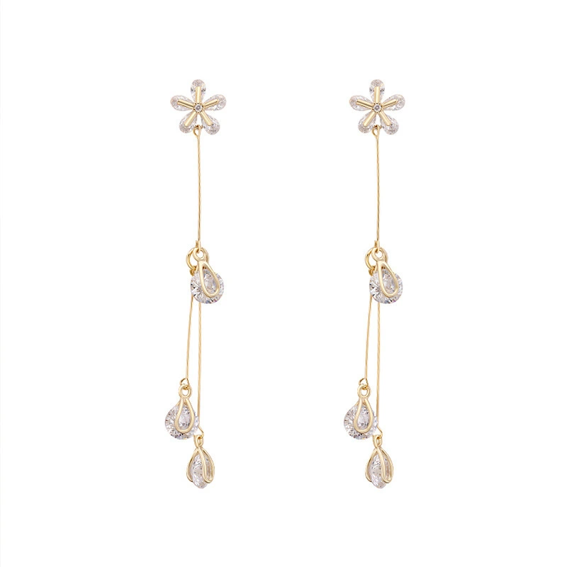 Temperament Long Angel Tears Zircon Tassel Earrings