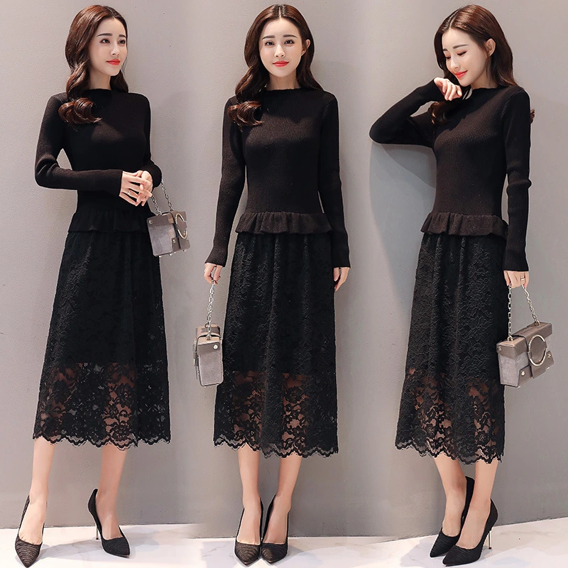 Knitted patchwork lace dress