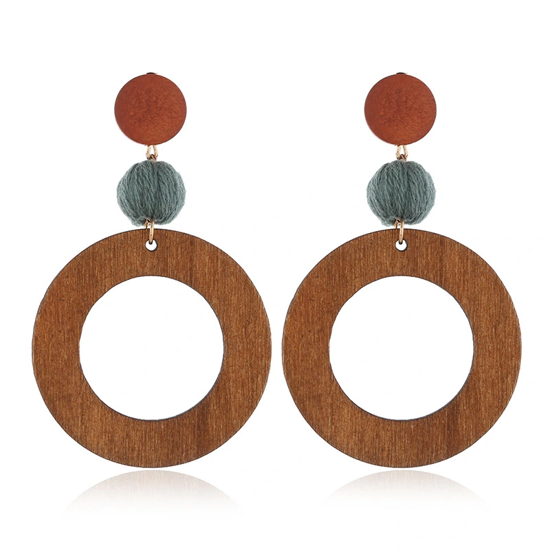 Japanese And Korean Fashion Retro Wooden Long Ring Earrings