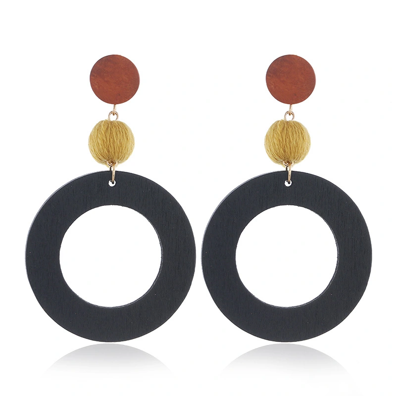 Japanese And Korean Fashion Retro Wooden Long Ring Earrings