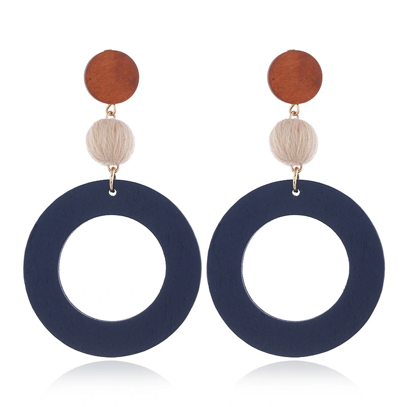 Japanese And Korean Fashion Retro Wooden Long Ring Earrings