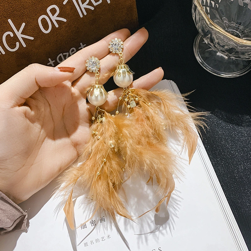 Jewelry Pearl Rhinestone Super Fairy Exaggerated Long Earrings Earrings