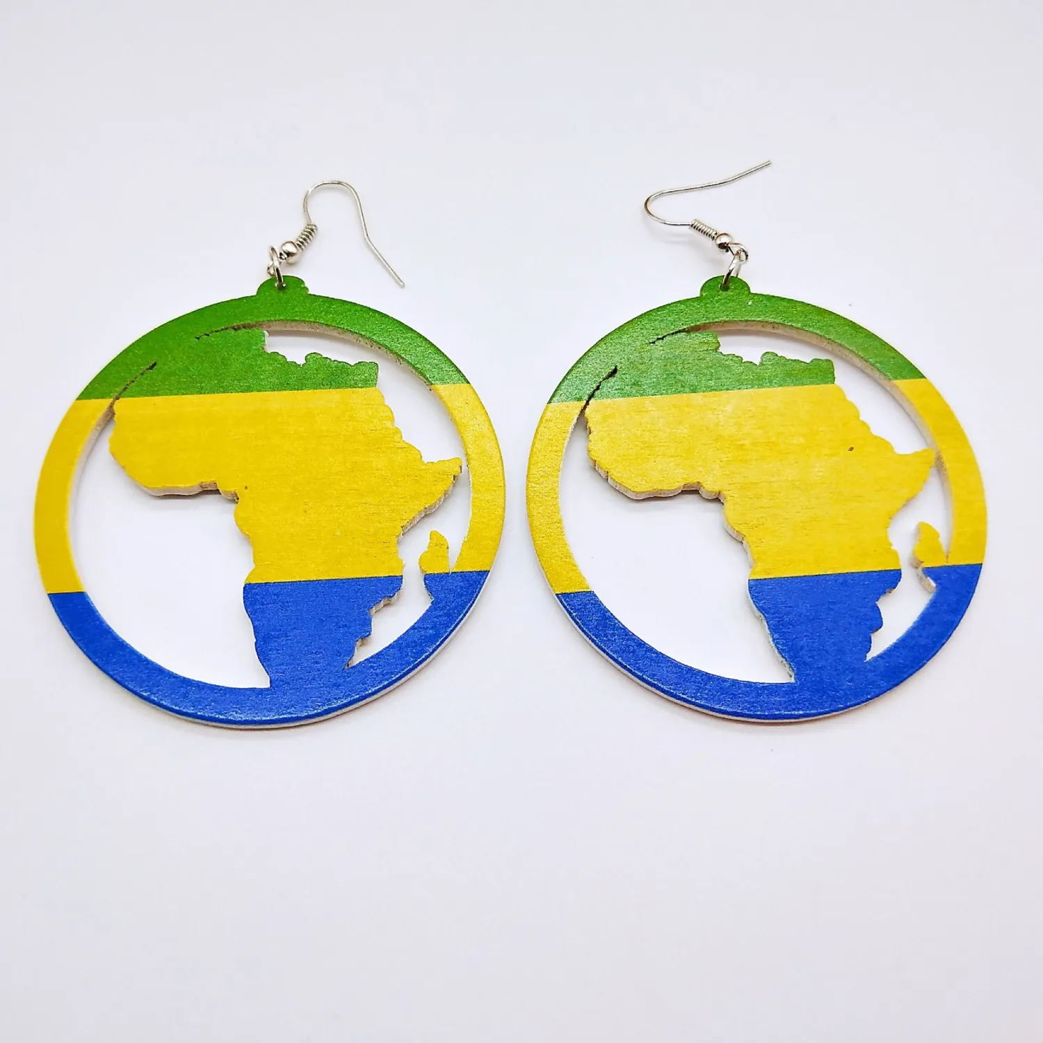 Wooden Earrings Pendant Map Hollow Round Wood Chip Color Earrings