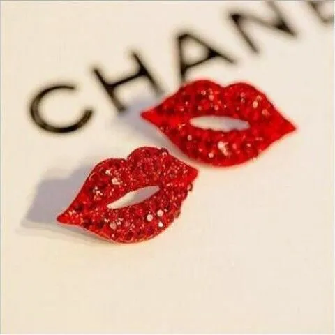 Rhinestone Pearl Personality Exaggerated Lip Big Stud Earrings