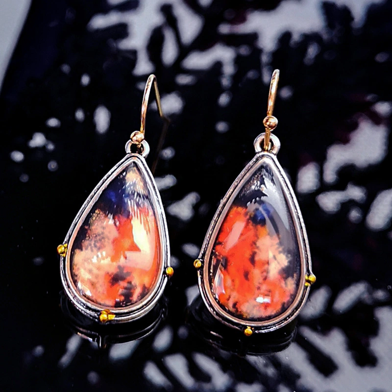 Fashionable Drop-Shaped Colorful Marble Earrings