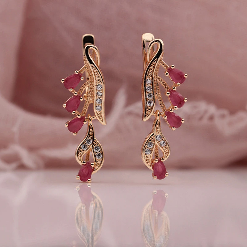 Rose Gold Multicolor Water Drop Natural Zircon Blue Crystal Earrings