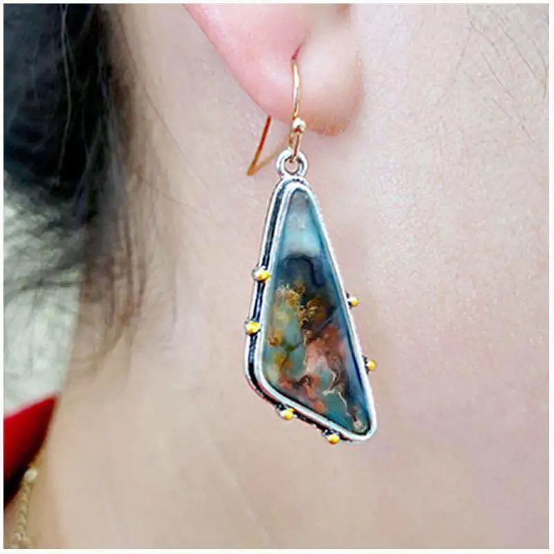 Fashionable Triangle Drop Shaped Color Marbling Earrings