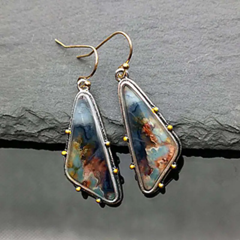 Fashionable Triangle Drop Shaped Color Marbling Earrings
