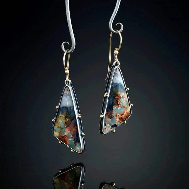 Fashionable Triangle Drop Shaped Color Marbling Earrings