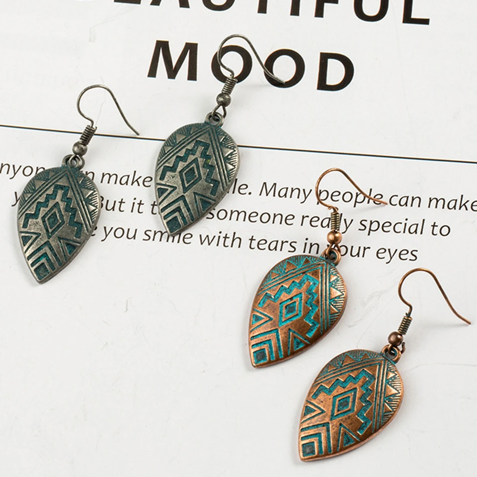 Vintage Old Love Drop Carved Pattern Alloy Earrings