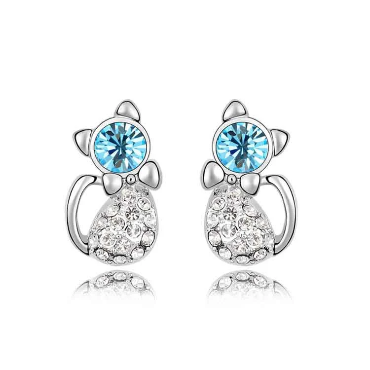 European And American Cartoon Fashion Obedient Cat Crystal Earrings
