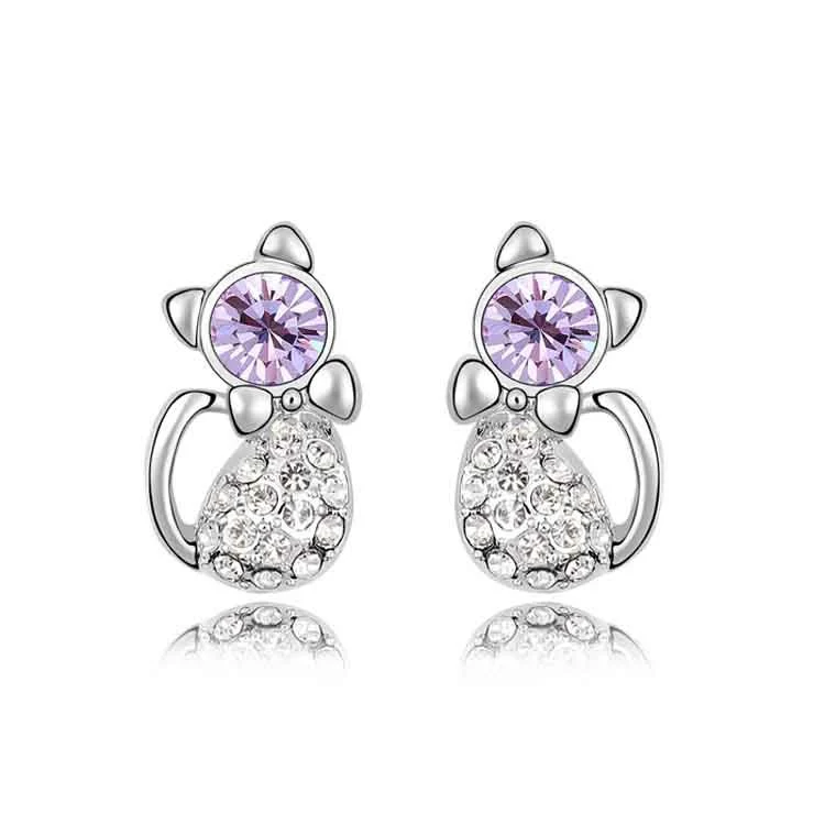 European And American Cartoon Fashion Obedient Cat Crystal Earrings