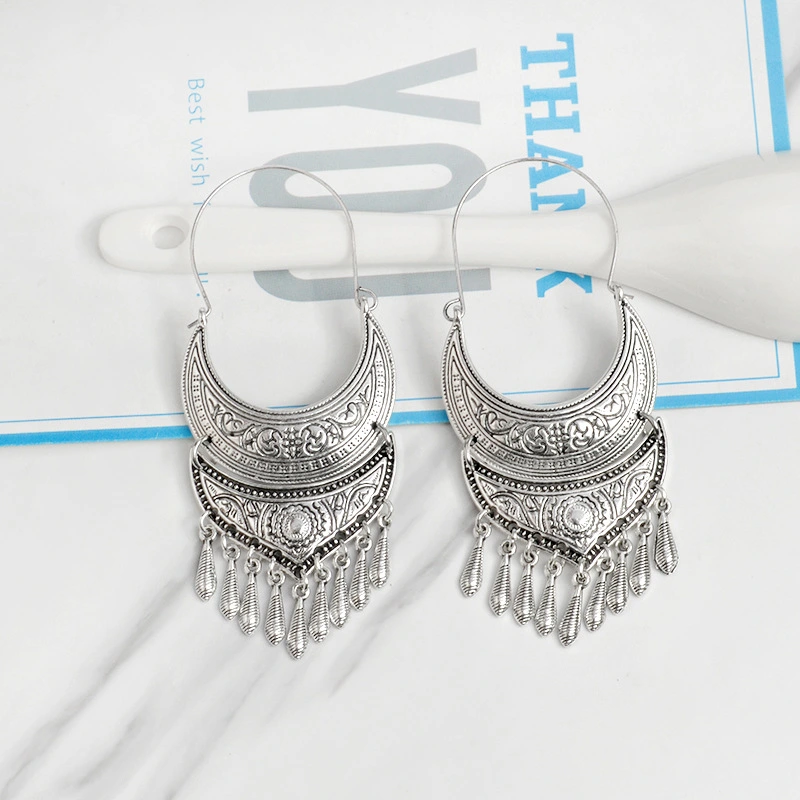Creative Moon Sun Pattern Metal Pendant Earrings