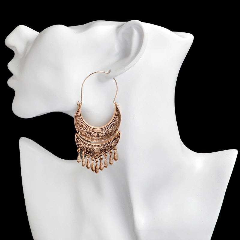 Creative Moon Sun Pattern Metal Pendant Earrings