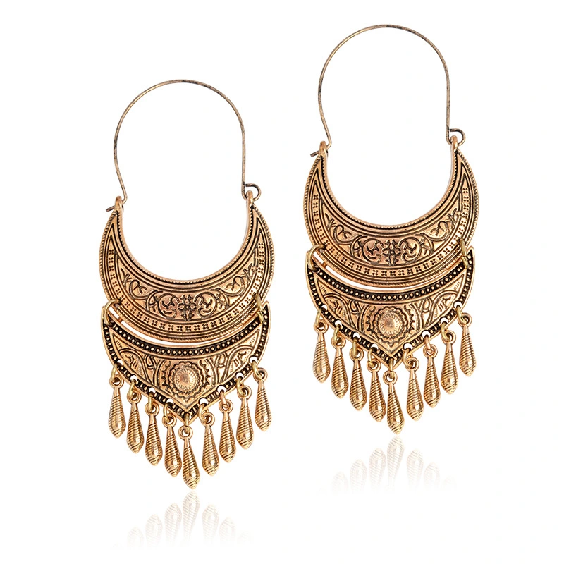 Creative Moon Sun Pattern Metal Pendant Earrings