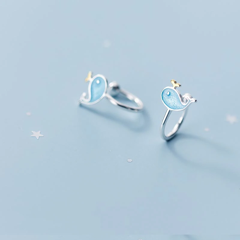 Fashion Cute S925 Silver Fresh Whale Ear Clip