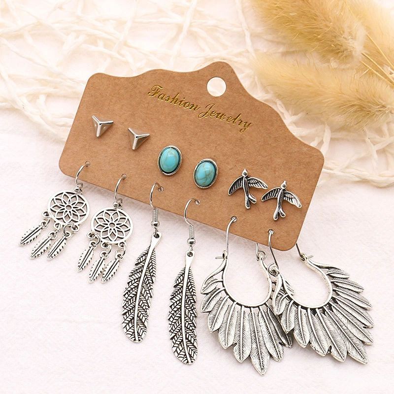 6-piece Earrings Leaf Wings Geometric Tassel Earrings Fashion Earrings
