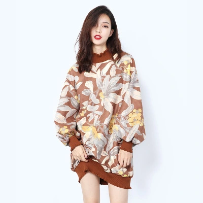 Sweater dress new Korean women's printed long sweater wood ear loose skirt