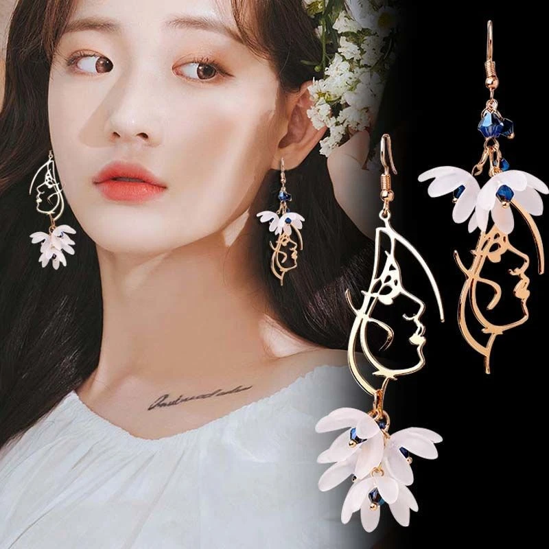 French Flower Petal Long Tassel Earrings