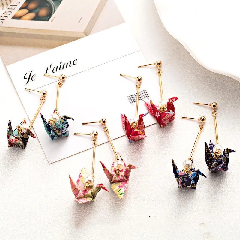 Thousand Paper Crane Earrings Without Pierced Ear Clips