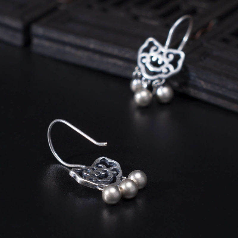 S925 Traditional Auspicious Long Life Lock Earrings