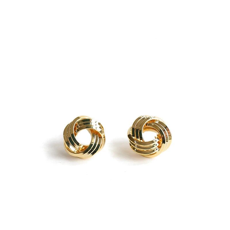 Simple and Compact Design Round Ball Ins Cold Wind Gold-Plated Silver Needle Earrings