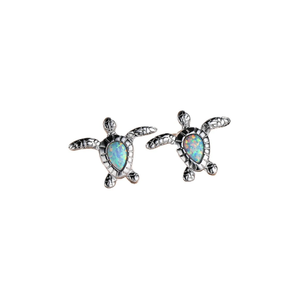 Fashion Platinum White Opal Turtle Stud Earrings