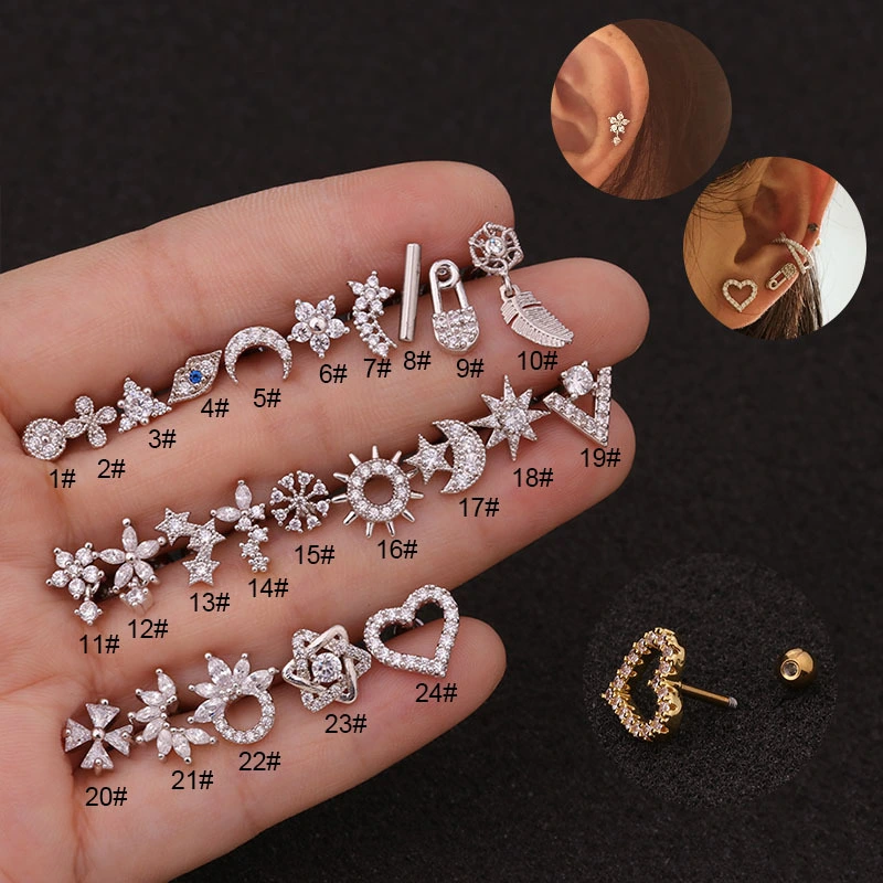 Flower Earring Stainless Steel Screw Earrings Female Zircon Earring