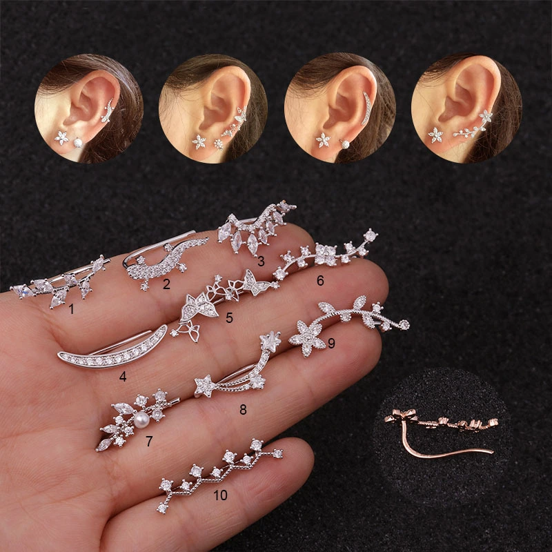 Flower Zircon Earnail Long Earbone Nail Woman