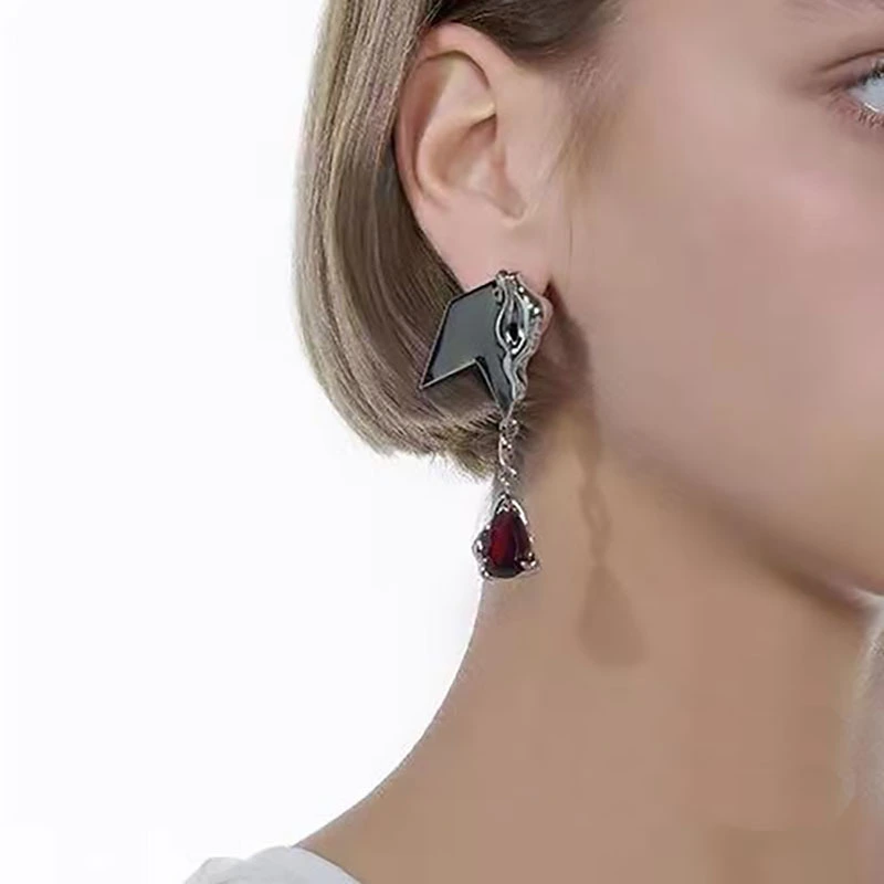 Exaggerated Ruby Asymmetric Earrings