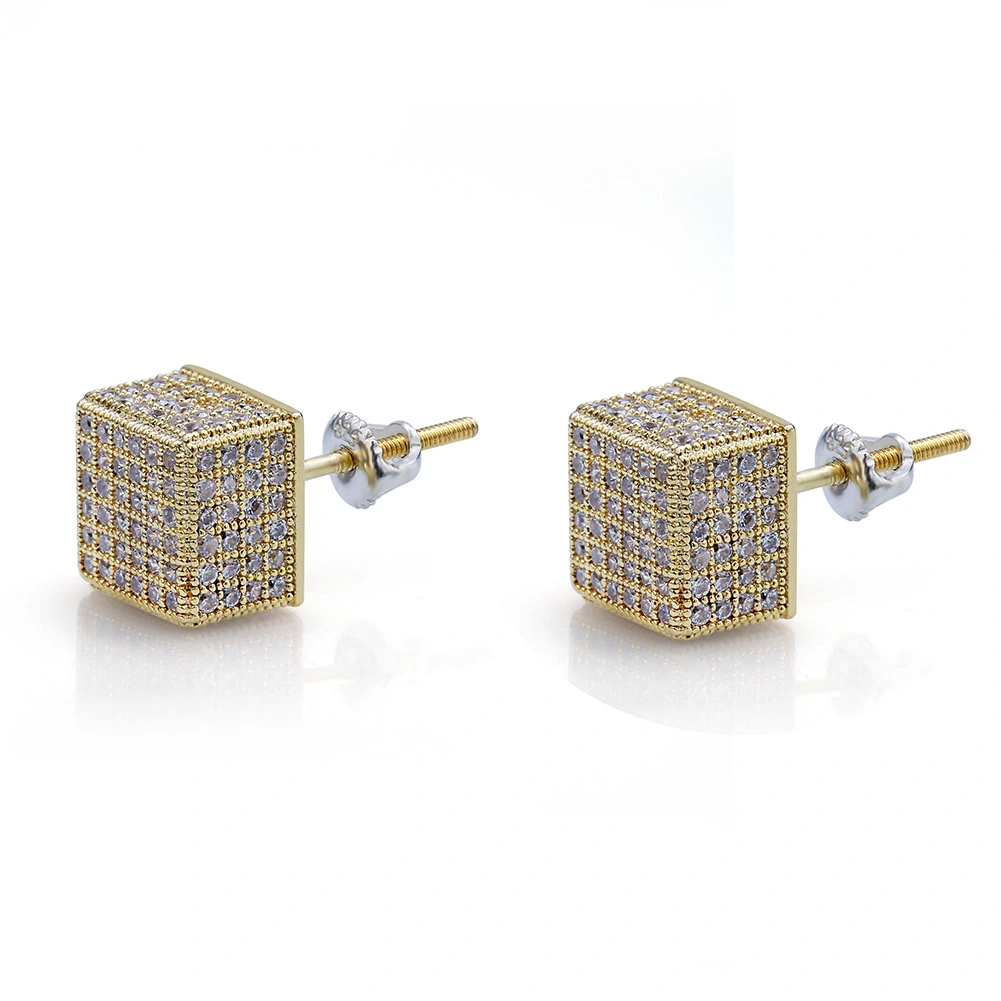 European and American Hip-hop Men's Square Earrings With Zircon