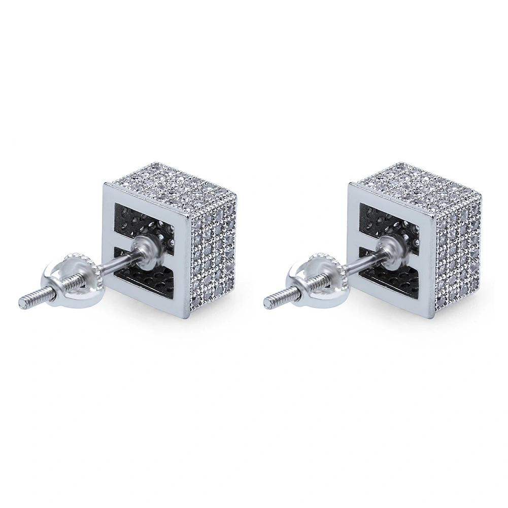 European and American Hip-hop Men's Square Earrings With Zircon